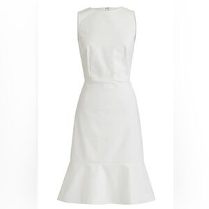 J. Crew White Sleeveless Midi Dress with Flounce Hem
